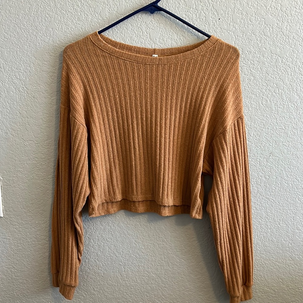 Only worn twice, orangish brown color